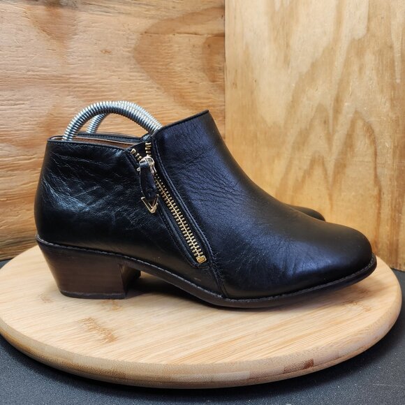 Vionic Shoes - Vionic Jolene Womens Black Leather Chunky Heel Ankle Boots Size 8.5